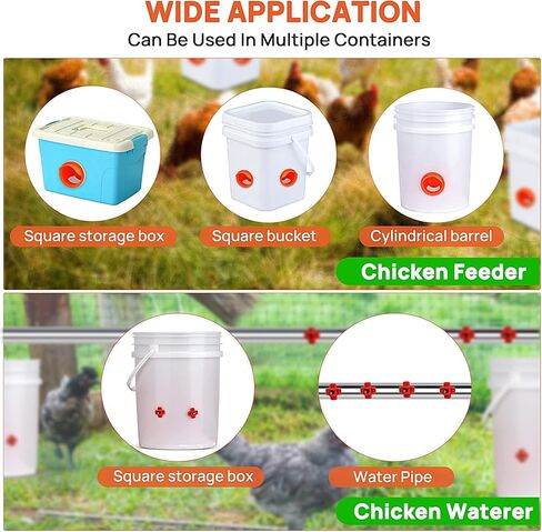 مجموعة أدوات تغذية الدجاج ومياه الدجاج الأوتوماتيكية من Diggtek بدون نفايات، 6 منافذ مع 6 حلمات مياه للدجاج، مجموعة أدوات تغذية الدواجن المقاومة للقوارض والمطر للدلاء والبراميل والصناديق والأحواض in Kuwait