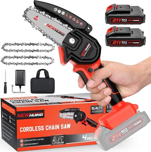 Mini Cordless Chainsaw Kit, Upgraded 4" One-Hand Handheld Electric Portable Chainsaw, 21V Rechargeable Battery Operated, for Tree Trimming and Branch Wood Cutting by New Huing in Saudi Arabia