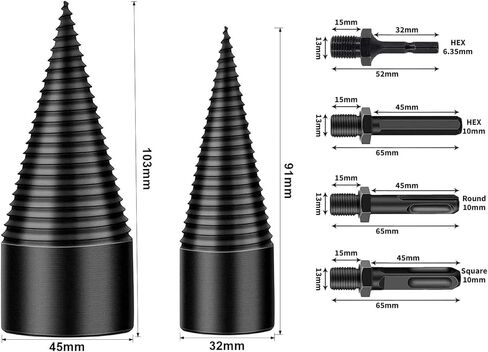 مقسم خشب الحطب 45 مم + 32 مم، 6 قطع مقسم خشب الحطب مثقاب قابل للفصل مثقاب كهربائي عالي التحمل برغي مخروطي سائق سداسي + مربع + دائري in Kuwait