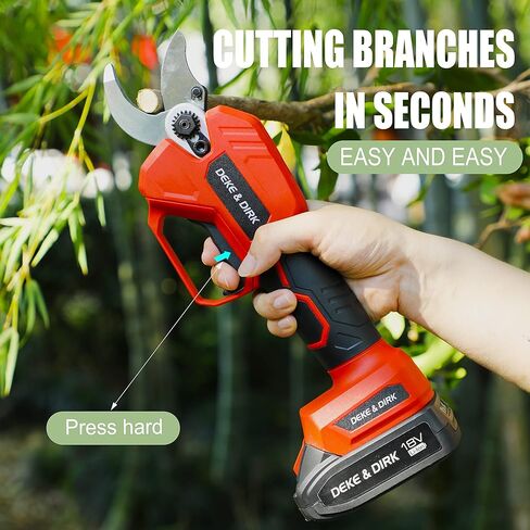مقص تقليم كهربائي احترافي لاسلكي من ديك اند ديرك مع بطاريتين ليثيوم 2 امبير قابلة لاعادة الشحن، اداة تشذيب فروع الاشجار الكهربائية بمحرك عديم المسفرات بقطر قطع 1.2 انش (30 ملم) in Kuwait