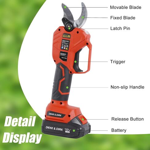 مقص تقليم كهربائي احترافي لاسلكي من ديك اند ديرك مع بطاريتين ليثيوم 2 امبير قابلة لاعادة الشحن، اداة تشذيب فروع الاشجار الكهربائية بمحرك عديم المسفرات بقطر قطع 1.2 انش (30 ملم) in Kuwait