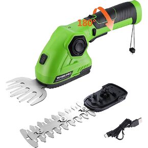 WORKPRO Cordless Grass Shear & Shrubbery Trimmer - 2 in 1 Handheld Hedge Trimmer 7.2V Electric Grass Cutter 2.0Ah Rechargeable Lithium-Ion Battery and USB Cable Included in Kuwait