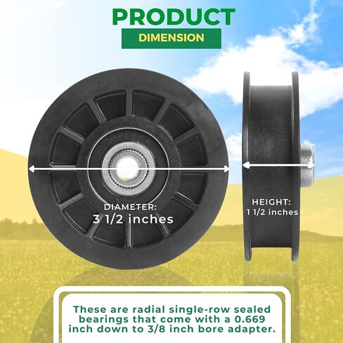 (2-Pack) Exact Replacement 3 1/2" Flat Idler Pulley (Black) - OEM Part Number 194327 & 532-194327 - Compatible with Ariens Craftsman Husqvarna and Poulan in Kuwait