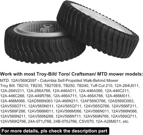 734-04018 Front Drive Wheels Fit for Troy Bilt TB240 Mower - 8 Inch Wheels Tires for Troy Bilt Honda Tuff Cut 210 230 Craftsman Self Propelled Mower, Replace 734-04018A, 734-04018B, 2 Pack, Gray in Saudi Arabia