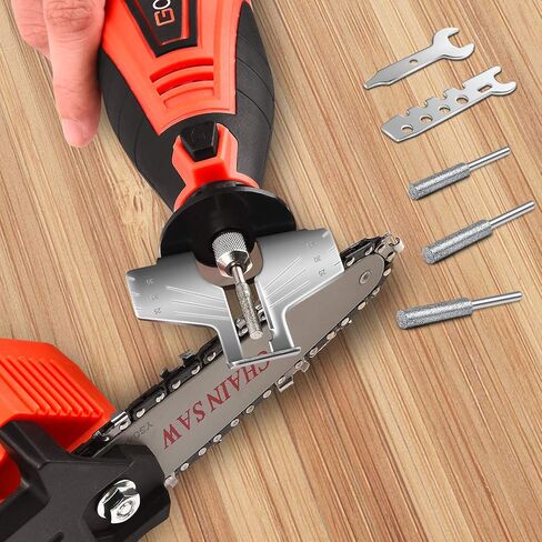 GOXAWEE Chainsaw Sharpener Kit 180W Power Chain Saw Sharpen Tool Set Comes with 6 File Size Diamond Sharpening Wheels, Angle Attachment (Electric Blade Sharpening File 5 Speed Setting, 8000~35000 RPM) in Kuwait
