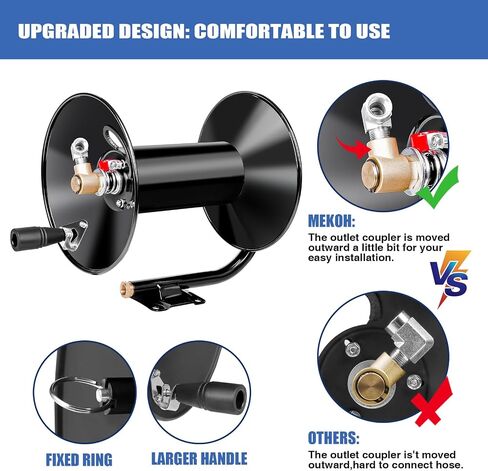 MEKOH 100ft, 4000 PSI Heavy Duty Power Washer Hose Reel Wall Mounted, Metal Hose Reel Hand Crank, Outdoor Hose Reel for Air/Liquid/Water Use in Saudi Arabia
