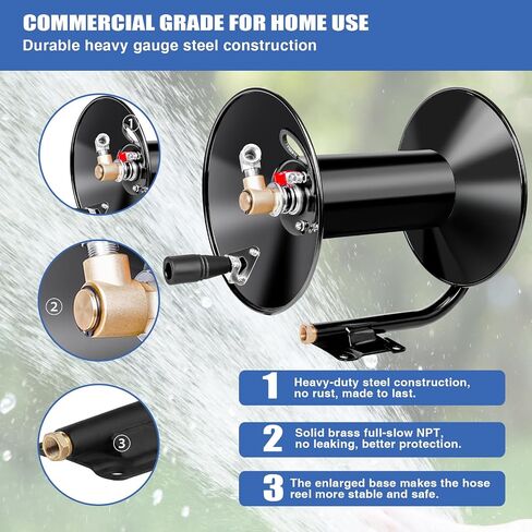 MEKOH 100ft, 4000 PSI Heavy Duty Power Washer Hose Reel Wall Mounted, Metal Hose Reel Hand Crank, Outdoor Hose Reel for Air/Liquid/Water Use in Saudi Arabia