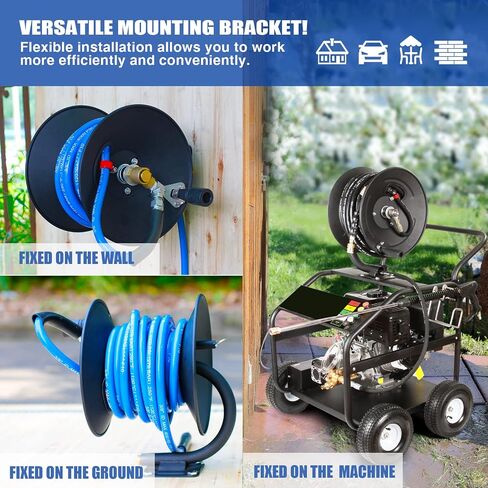 MEKOH 100ft, 4000 PSI Heavy Duty Power Washer Hose Reel Wall Mounted, Metal Hose Reel Hand Crank, Outdoor Hose Reel for Air/Liquid/Water Use in Saudi Arabia