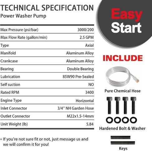 YAMATIC 3/4" Shaft Horizontal Pressure Washer Pump - 3000 PSI @ 2.5 GPM - Original Engineering Pump for Most Brand engine power washer in Kuwait