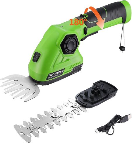 WORKPRO Cordless Grass Shear & Shrubbery Trimmer - 2 in 1 Handheld Hedge Trimmer 7.2V Electric Grass Cutter 2.0Ah Rechargeable Lithium-Ion Battery and USB Cable Included in Kuwait