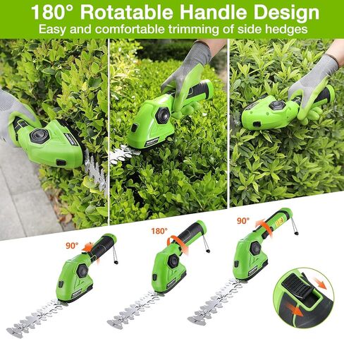 WORKPRO Cordless Grass Shear & Shrubbery Trimmer - 2 in 1 Handheld Hedge Trimmer 7.2V Electric Grass Cutter 2.0Ah Rechargeable Lithium-Ion Battery and USB Cable Included in Kuwait