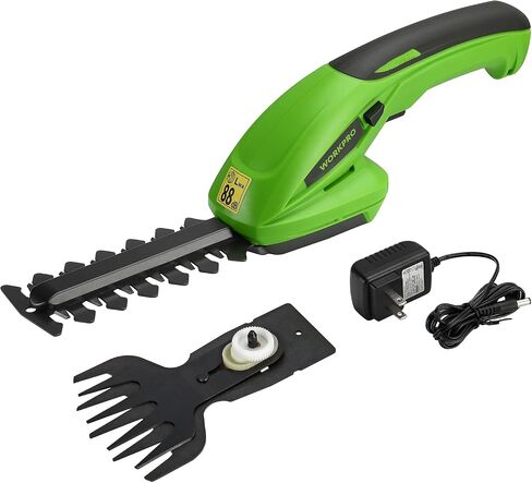 WORKPRO Cordless Grass Shear & Shrubbery Trimmer - 2 in 1 Handheld Hedge Trimmer 7.2V Electric Grass Trimmer Hedge Shears/Grass Cutter Rechargeable Lithium-Ion Battery and Charger Included in Saudi Arabia