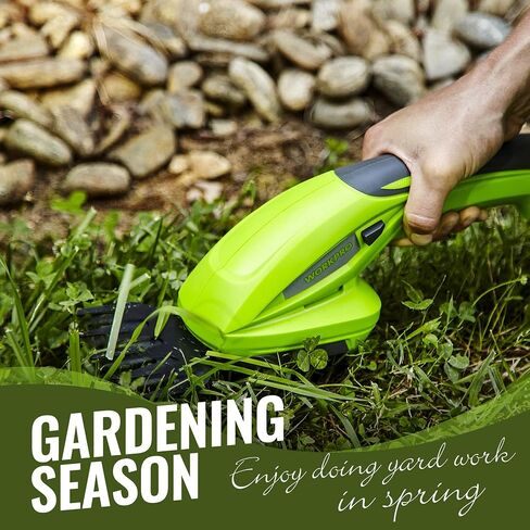 WORKPRO Cordless Grass Shear & Shrubbery Trimmer - 2 in 1 Handheld Hedge Trimmer 7.2V Electric Grass Trimmer Hedge Shears/Grass Cutter Rechargeable Lithium-Ion Battery and Charger Included in Saudi Arabia