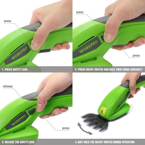WORKPRO Cordless Grass Shear & Shrubbery Trimmer - 2 in 1 Handheld Hedge Trimmer 7.2V Electric Grass Trimmer Hedge Shears/Grass Cutter Rechargeable Lithium-Ion Battery and Charger Included in Saudi Arabia