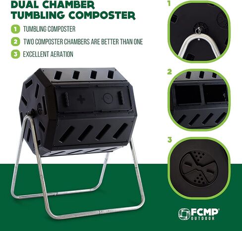 FCMP Outdoor IM2000 Tumbling Composter Canadian-Made, 100% Recycled Resin - Outdoor Rotating Compost Tumbler Bin for Garden, Kitchen, and Yard Waste, Black (22 Gallon) in Saudi Arabia