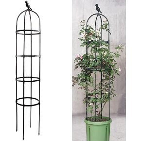 Garden Trellis for Climbing Plants, 6ft Rustproof Metal Pipe with Heavy Duty Plastic Coated, Garden Outdoor Indoor Potted Plant Support, Round Obelisk Garden Trellis for Climbing Vine（Black）
