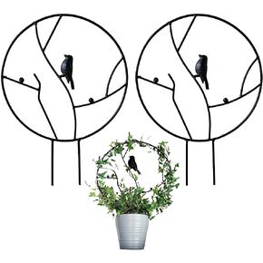 TKRSRK 2 Pcs Iron Garden Trellis for Climbing Plants, 13.6" Rust-Proof Small Trellis for Indoor Potted Plants, Round Circle Trellis with Bird, Metal Vine Plant Support Trellis for Vines - Black in Saudi Arabia