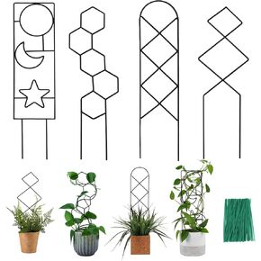 Plant Trellis for Climbing Plants Indoor, 15.94Inch Small Garden Metal Houseplant Trellis for Potted Plants Outdoor with 4 Patterns for Vine Ivy Flower Plant Support Lover Lattice