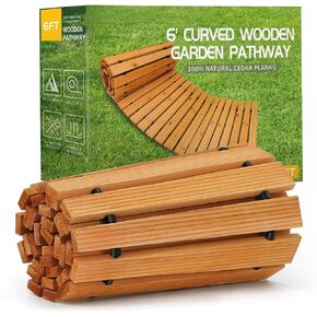 RELIANCER 6' Wooden Garden Pathway,Outdoor Roll Out Cedar Curved Walkway,Patio Path Decorative Garden Boardwalk Walkways,Weather-Resistant Roll Up Beach Wood Road Floor,Wedding Party Pathways in Kuwait