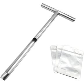 Soil Sample Probe 12 Inch with Reusable Soil Sampler Bags,Stainless Steel T-Style Handle Soil Test Kit,Soil Probe Rod for Soil Sampling Plant Care/Agriculture/Garden/Farm/Golf Course (12"S/T-Style)