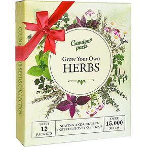 Grow Your Own Herbs Garden Kit - 12 Herb Seeds Variety Pack - Basil Seeds, Mint Seeds, Rosemary Seeds, Oregano Seeds, Parsley Seeds & More Packets in a Box with Herb Seeds Manual by Garden Pack