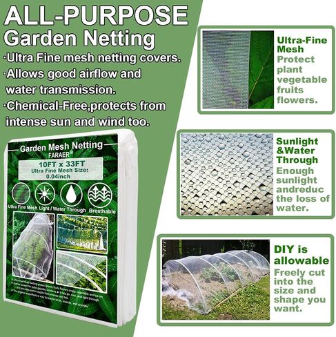 Ultra Fine Garden Mesh Netting, FARAER Plant Covers 8'x24' Garden Netting for Protect Vegetable Plants Fruits Flowers Crops Greenhouse Row Cover Protection Mesh Net Patio Gazebo Screen Barrier Net in Saudi Arabia