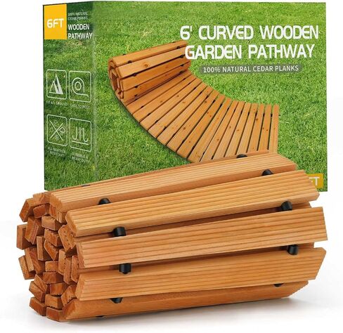 RELIANCER 6' Wooden Garden Pathway,Outdoor Roll Out Cedar Curved Walkway,Patio Path Decorative Garden Boardwalk Walkways,Weather-Resistant Roll Up Beach Wood Road Floor,Wedding Party Pathways in Kuwait