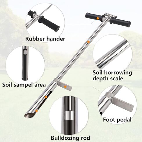 مسبار عينات التربة 40 انش، مسبار عينات التربة من الستانلس ستيل 304 على شكل حرف T مع دواسة قدم لاخذ عينات التربة في المزرعة/الزراعة/العناية بالنباتات/الحديقة (1 متر) in Kuwait