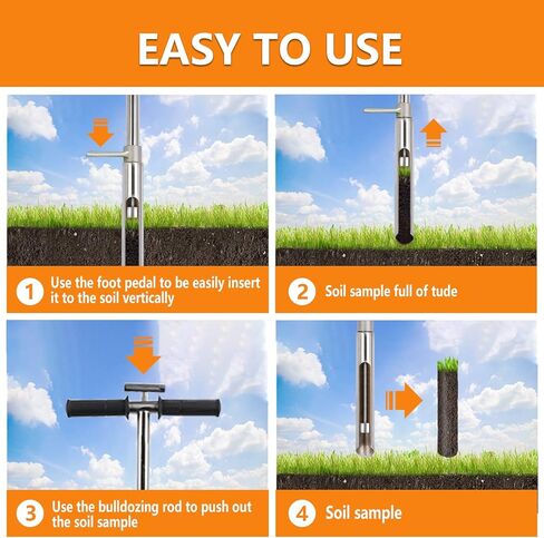 مسبار عينات التربة 40 انش، مسبار عينات التربة من الستانلس ستيل 304 على شكل حرف T مع دواسة قدم لاخذ عينات التربة في المزرعة/الزراعة/العناية بالنباتات/الحديقة (1 متر) in Kuwait