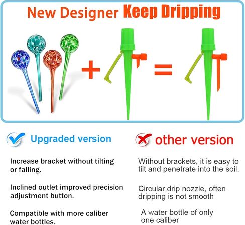 أجهزة مسامير السقاية الذاتية للنباتات من JCNZM، ترقية سقاية النبات مع صمام التحكم البطيء الإصدار، نظام الري بالتنقيط التلقائي، منع قطع المياه مع دعامة مضادة للإمالة - 12 قطعة in Kuwait