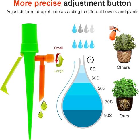 أجهزة مسامير السقاية الذاتية للنباتات من JCNZM، ترقية سقاية النبات مع صمام التحكم البطيء الإصدار، نظام الري بالتنقيط التلقائي، منع قطع المياه مع دعامة مضادة للإمالة - 12 قطعة in Kuwait