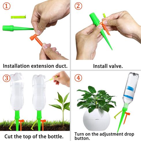 أجهزة مسامير السقاية الذاتية للنباتات من JCNZM، ترقية سقاية النبات مع صمام التحكم البطيء الإصدار، نظام الري بالتنقيط التلقائي، منع قطع المياه مع دعامة مضادة للإمالة - 12 قطعة in Kuwait
