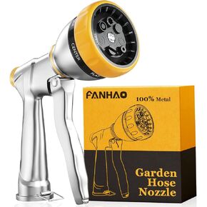 FANHAO ترقية بخاخ فوهة خرطوم الحديقة، فوهة مياه محمولة معدنية شديدة التحمل بنسبة 100% ذات ضغط عالٍ في 4 أوضاع رش لنباتات سقاية اليد والحديقة وغسيل السيارات والفناء والحيوانات الأليفة