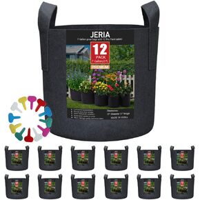 JERIA 12-Pack 1 Gallon, Vegetable/Flower/Plant Grow Bags, Aeration Fabric Pots with Handles (Black), Come with 12 Pcs Plant Labels in Kuwait