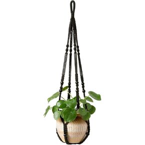 mkono macrame مصنع شماعات داخلي سلة زارع معلقة مع الخرز الخشبي حامل وعاء الزهور الزخرفية لا شرابات للداخلية في الهواء الطلق ديكور المنزل بوهو 35 بوصة، العاج (الأواني غير المدرجة)