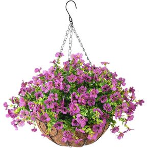 Artificial Faux Hanging Plants Flowers Basket for Spring Outdoor Outside Decoration, 12 Bundles Faux Silk Daisy and Ferns with Lavender UV Sun Resistant Look Real for Porch Home Patio Balcony Yard in Saudi Arabia