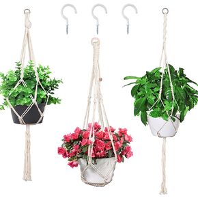 Macrame Plant Hanger - 3 Pack Indoor Hanging Planter with 3 Hooks, Handwoven Cotton Rope Hanging Plant Holder, Hanging Planter Basket with Different Sizes for Indoor Outdoor Boho Home Decor (Black)
