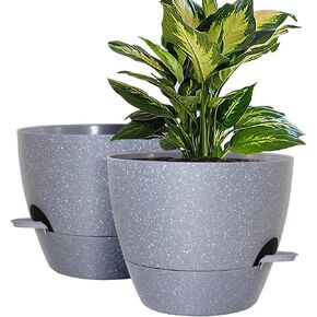 10 inch Self Watering Planters, 2 Pack Large Plastic Plant Pots with Deep Reservior and High Drainage Holes for Indoor Outdoor Plants and Flowers, Black
