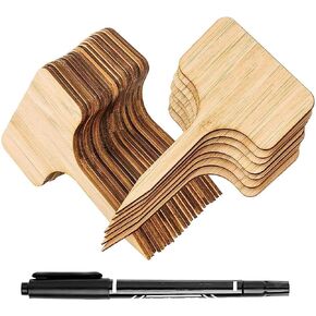 Boxgear 50pcs Bamboo Plant Labels (T-Type) with a Marker Pen, Garden Markers, Plant Tags, Wooden Plant Sign, Gardening Accessories, Garden Markers for Seed Potted Herbs Flowers Vegetables in Kuwait