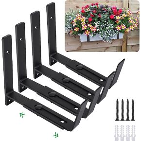 Adjustable Window Planter Box Brackets 2 Pack, Heavy Duty Wall Mount Flower Box Holder for Planter Box Depth ( Front to Back) 6 to 12 Inches , Black