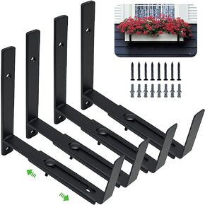 Adjustable Window Box Bracket 2 Pack , Heavy Duty Planter Box Bracket Flower Box Holder Wall Mount Suitable for Planter Boxes 6 inches to 12 inches Deep
