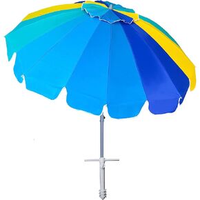 AMMSUN 7.5ft Heavy Duty HIGH Wind Beach Umbrella with sand anchor & Tilt Sun Shelter, UV 50+ Protection Outdoor Sunshade Umbrellas Carry Bag for Patio Garden Pool Backyard multicolor Blue