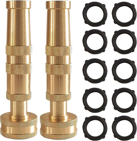 Hourleey Adjustable Twist Hose Nozzle, 4" Heavy-Duty Brass 3/4" GHT Hose Nozzle with 2 Garden Hose Rubber Washers (1 Pack) in Kuwait