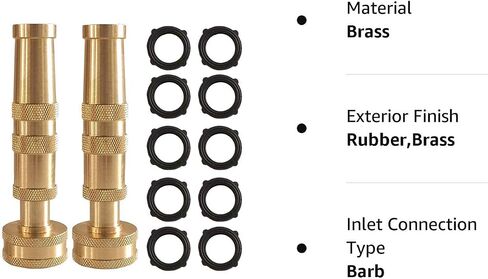 Hourleey Adjustable Twist Hose Nozzle, 4" Heavy-Duty Brass 3/4" GHT Hose Nozzle with 2 Garden Hose Rubber Washers (1 Pack) in Kuwait