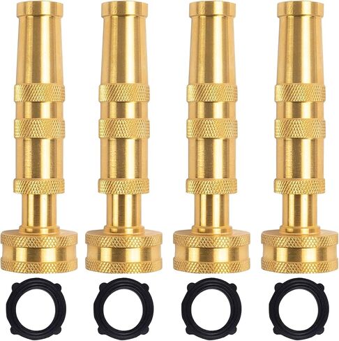 Hourleey Adjustable Twist Hose Nozzle, 4" Heavy-Duty Brass 3/4" GHT Hose Nozzle with 2 Garden Hose Rubber Washers (1 Pack) in Kuwait