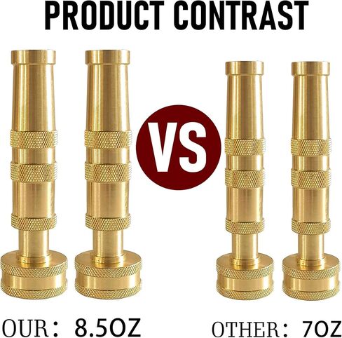 Hourleey Adjustable Twist Hose Nozzle, 4" Heavy-Duty Brass 3/4" GHT Hose Nozzle with 2 Garden Hose Rubber Washers (1 Pack) in Kuwait