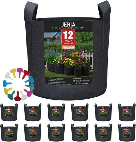 JERIA 12-Pack 1 Gallon, Vegetable/Flower/Plant Grow Bags, Aeration Fabric Pots with Handles (Black), Come with 12 Pcs Plant Labels in Saudi Arabia