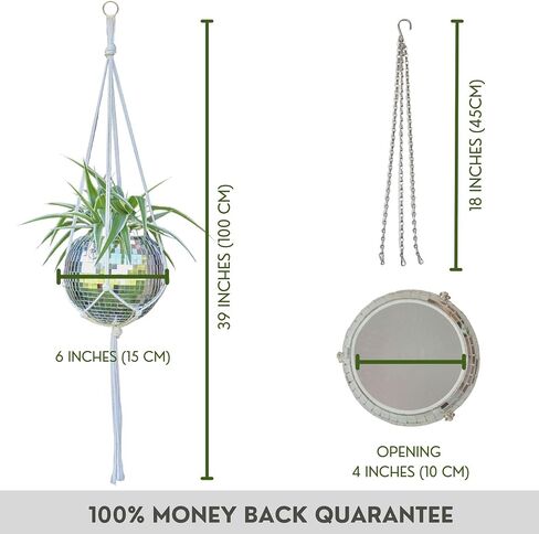 SCANDINORDICA Disco Ball Planter – Disco Ball Plant Hanger, Mirrorball Disco Planter with Chain and Macrame Hanger, Hanging Planters for Indoor Plants | 6 inch Silver in Saudi Arabia