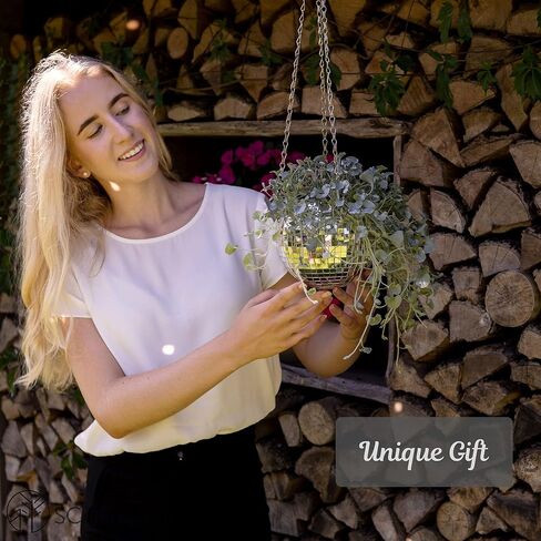 SCANDINORDICA Disco Ball Planter – Disco Ball Plant Hanger, Mirrorball Disco Planter with Chain and Macrame Hanger, Hanging Planters for Indoor Plants | 6 inch Silver in Saudi Arabia