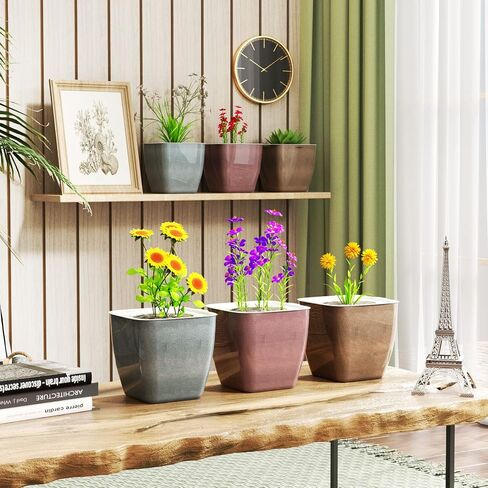 HEMOPLT Plant Pots - Self Watering Pots for Indoor Plants - Planters for Indoor Plants - Pack of 6 5" & 7" African Violet Pots - Orchid Pots - Champagne Gold - Silver - Rose Gold in Kuwait